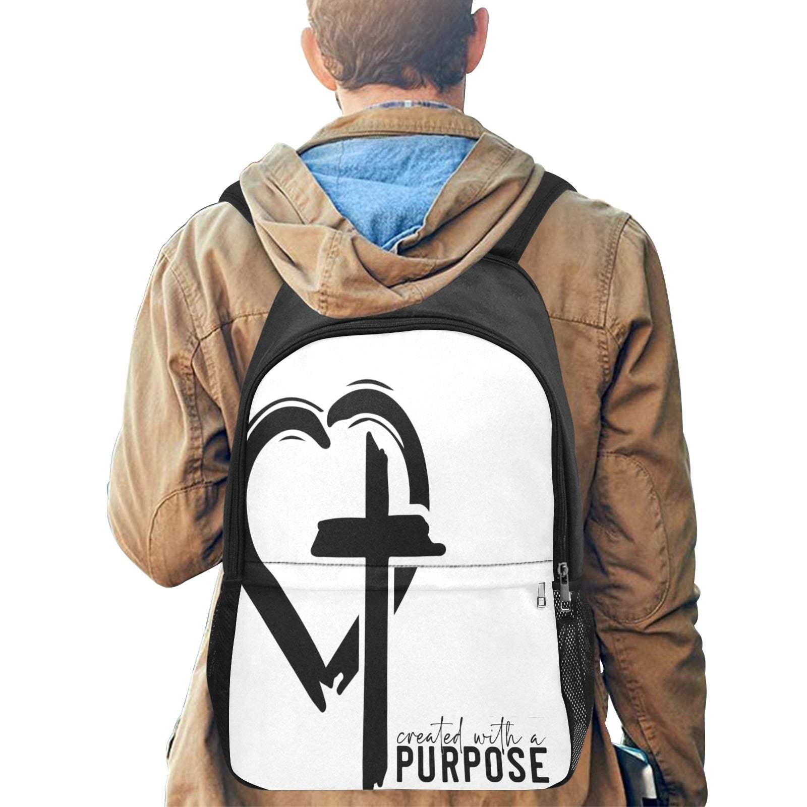 Created With A Purpose backpack Fabric Backpack with Side Mesh Pockets (Model 1659)