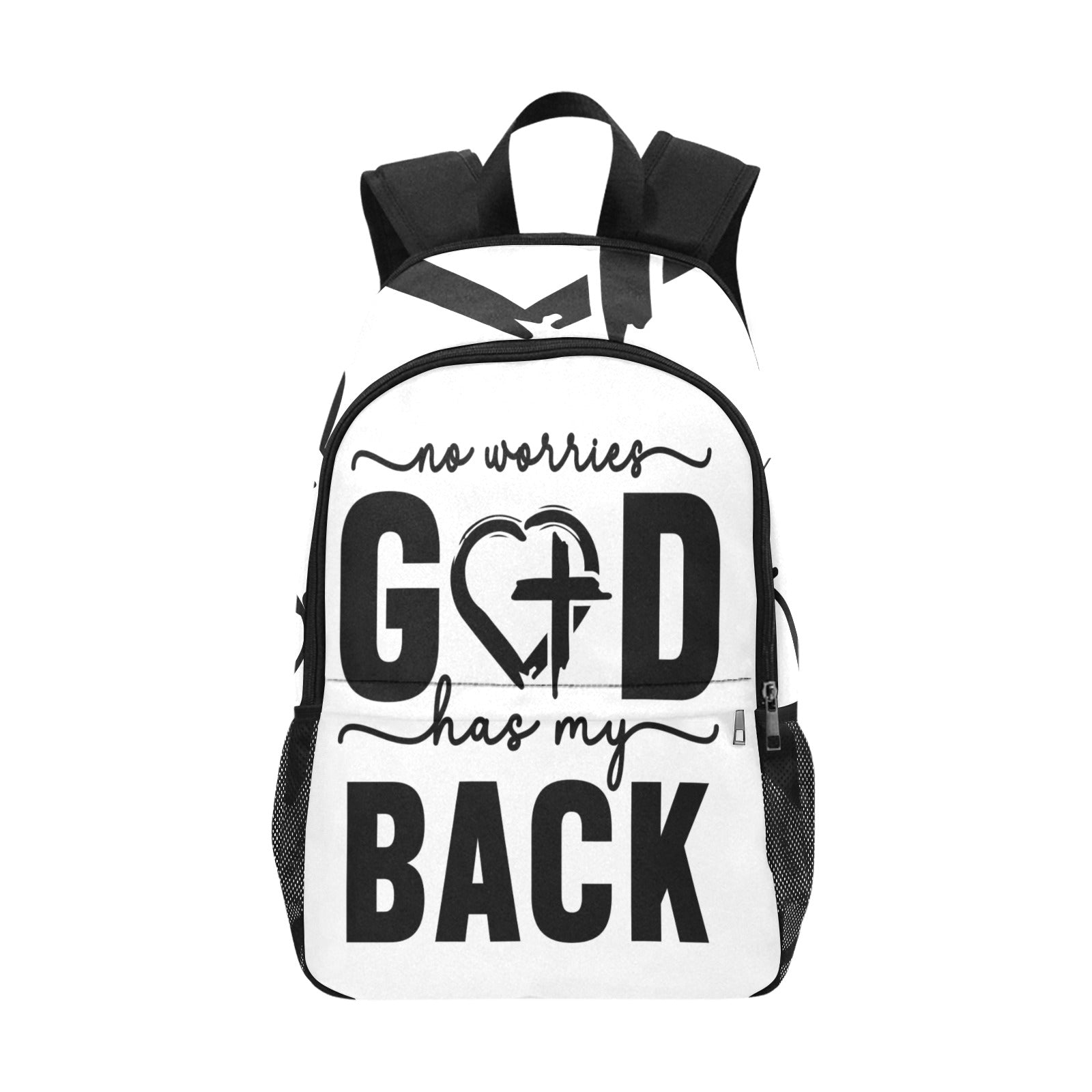 God Has My Back Backpack Fabric Backpack with Side Mesh Pockets (Model 1659)