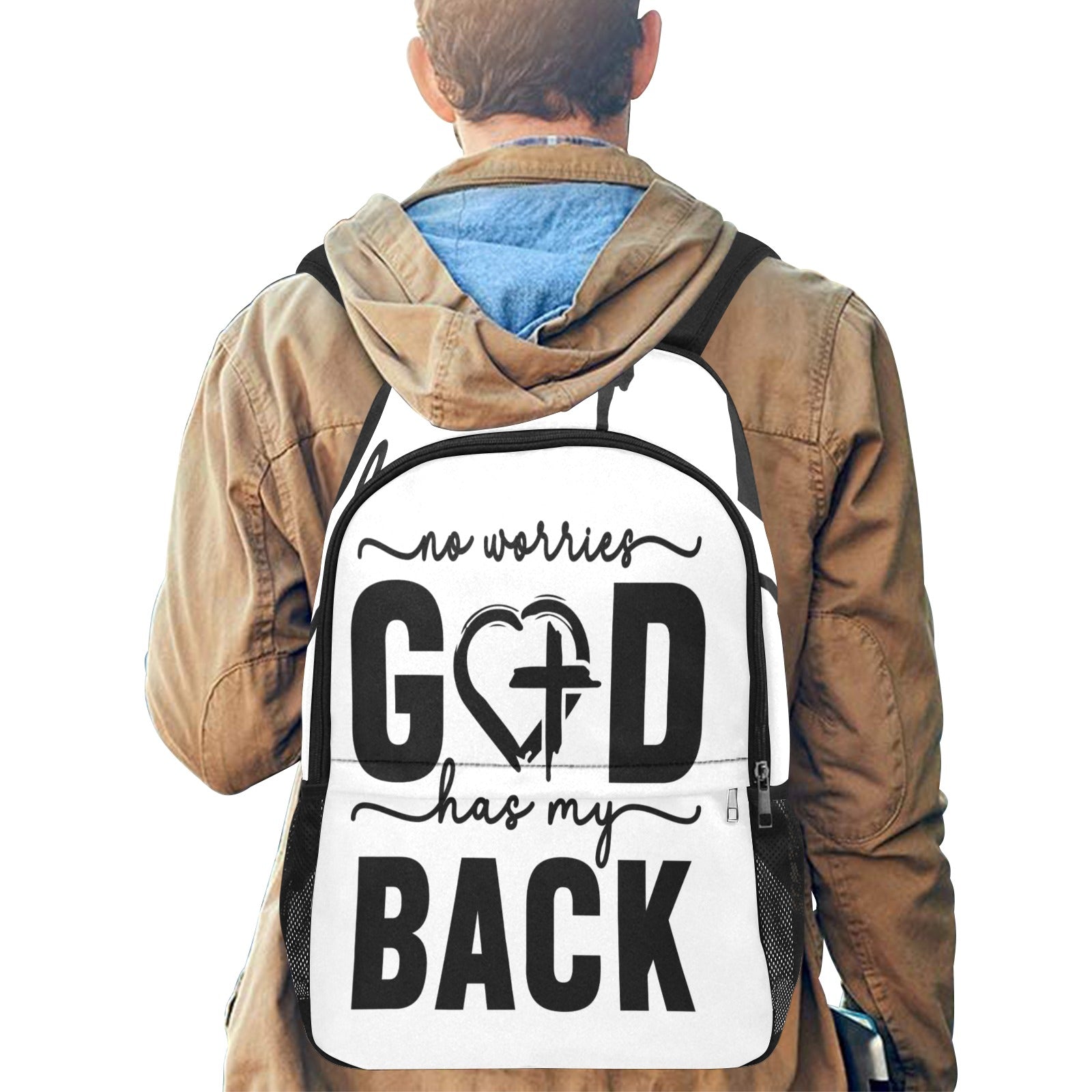 God Has My Back Backpack Fabric Backpack with Side Mesh Pockets (Model 1659)