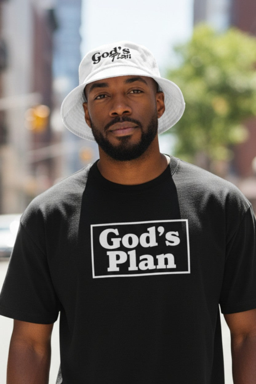 God'a Plan Embroidered Bucket Hat- White